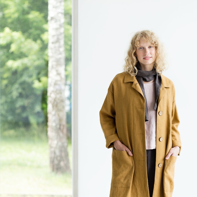 Linen coat NORA, Linen jacket, Woven herringbone linen jacket with pockets image 4