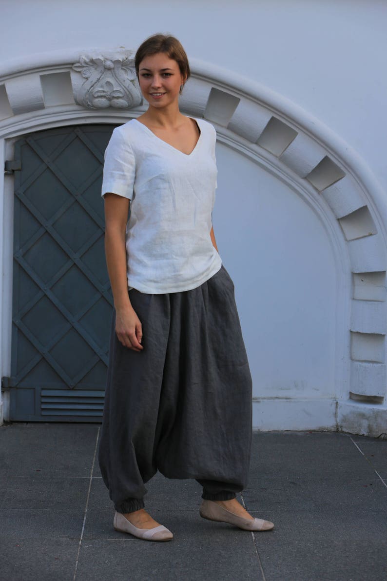 Loose linen pants / Linen pants / Washed linen pants / Harem pants with elastic waist and pockets / Linen trousers / Harem pants image 1