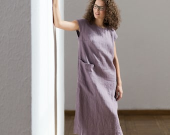 Linen dress / Linen dress in dusty purple / Linen sundress / Long linen dress / Loose fitted linen dress with pocket