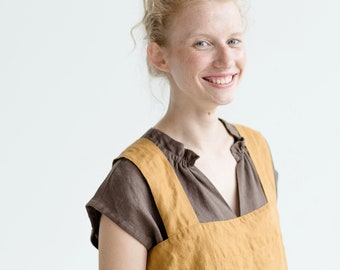 Linen pinafore / Linen pinafore dress / Linen apron / Square Cross Linen Apron