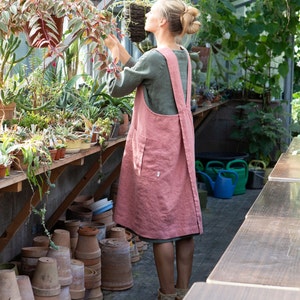 Linen pinafore apron, Pinafore style apron, Practical workwear linen apron, Linen apron image 3