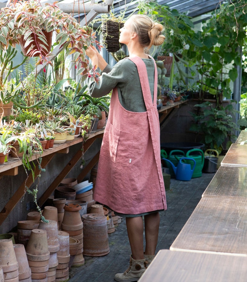 Linen pinafore apron, Pinafore style apron, Practical workwear linen apron, Linen apron image 3