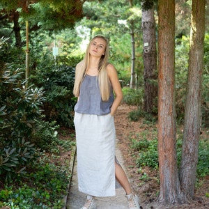 Linen skirt, Maxi linen skirt with slits and pockets, Side split linen skirt, Side slit maxi linen skirt image 7