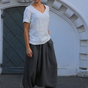 Linen pants / Linen harem pants / Loose linen trousers / Linen pants with elastic waist and pocket image 2