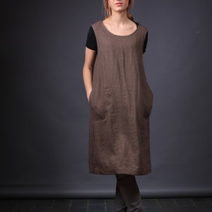 Linen work dress, Work apron dress, Natural linen dress, Linen dress, Oversized dress image 3