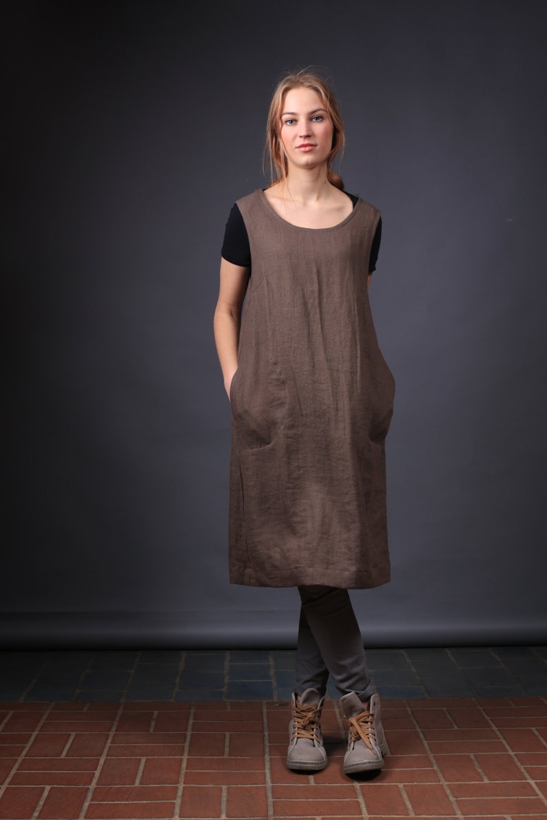 Linen work dress, Work apron dress, Natural linen dress, Linen dress, Oversized dress image 3