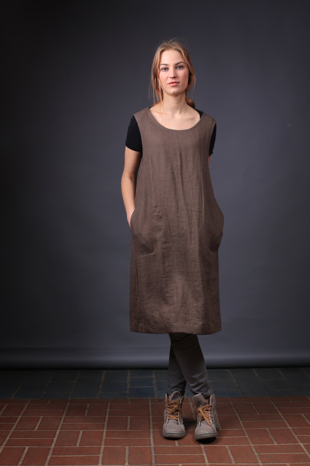 Linen Work Dress Work Apron Dress Natural Linen Dress Linen | Etsy