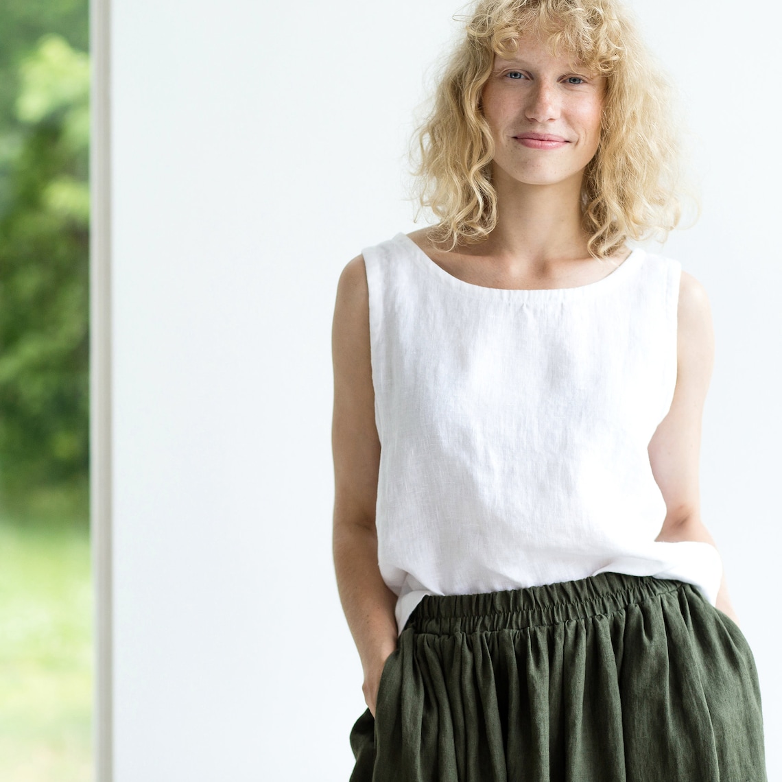 Sleeveless Shirt - Sleeveless Linen Blouse - FINAL SALE
