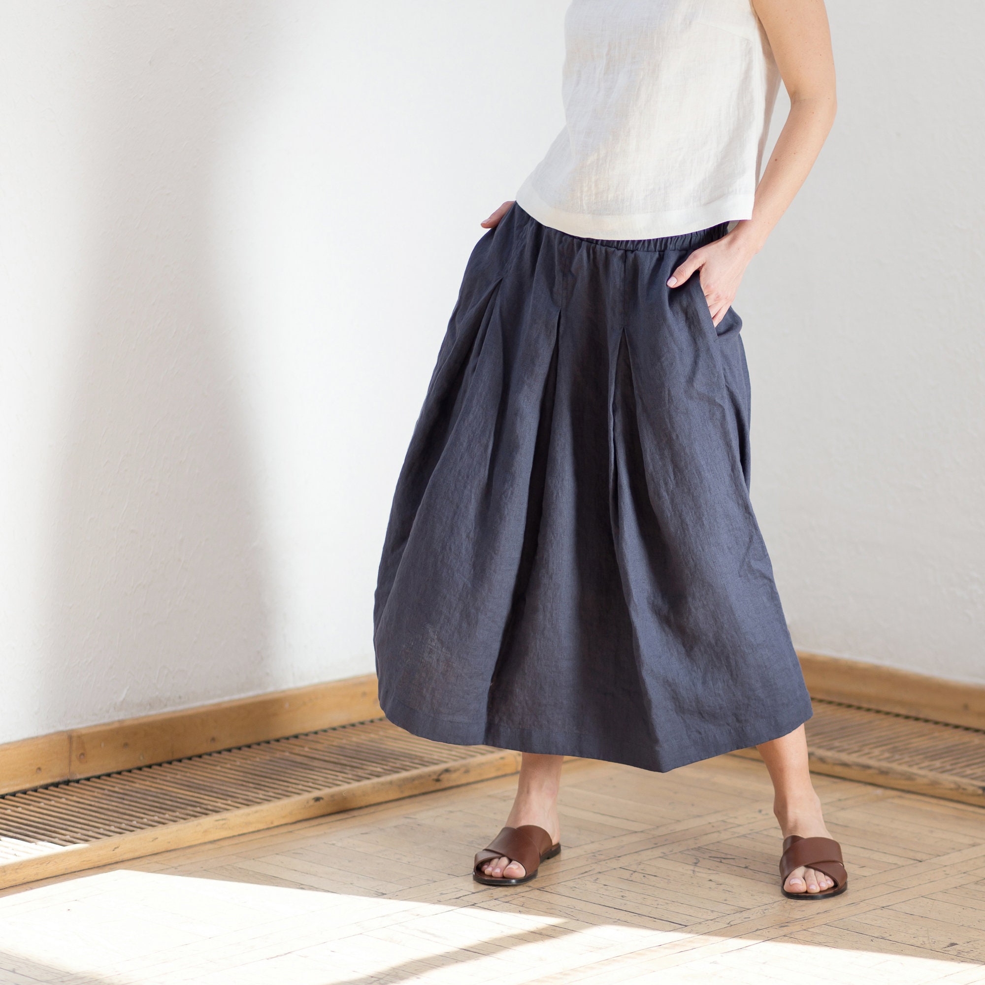 Linen Skirt / Long Loose Linen Skirt / Plated Linen Maxi Skirt - Etsy