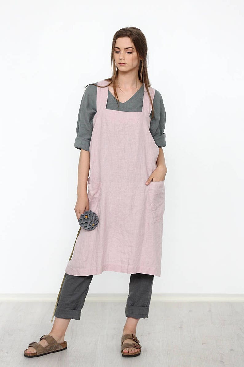 Linen apron Sophia, Linen pinafore apron, Full linen apron image 5