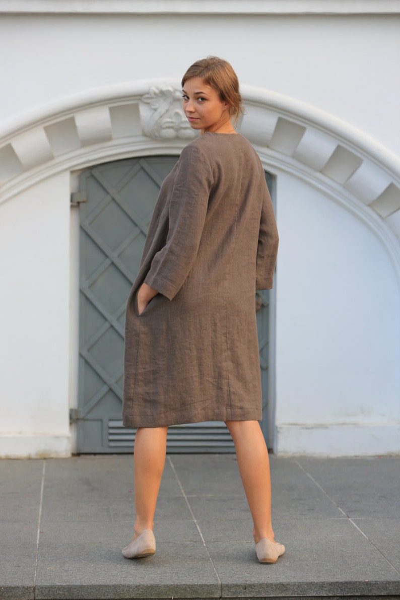 Washed linen dress / Summer dress / Linen dress / Wood brown linen dress image 3