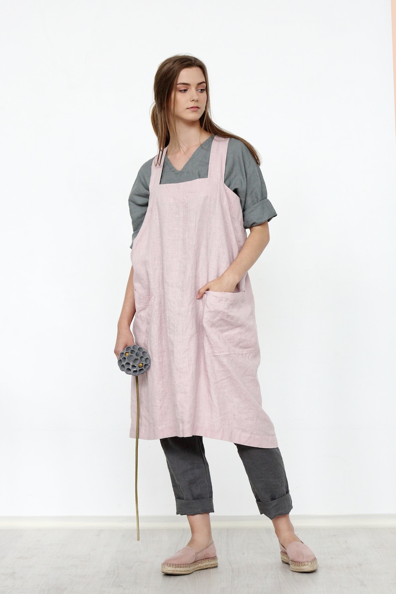 Linen apron Linen pinafore Square Cross Linen Apron Japanese Apron apron with pockets oversized apron linen tunic linen top