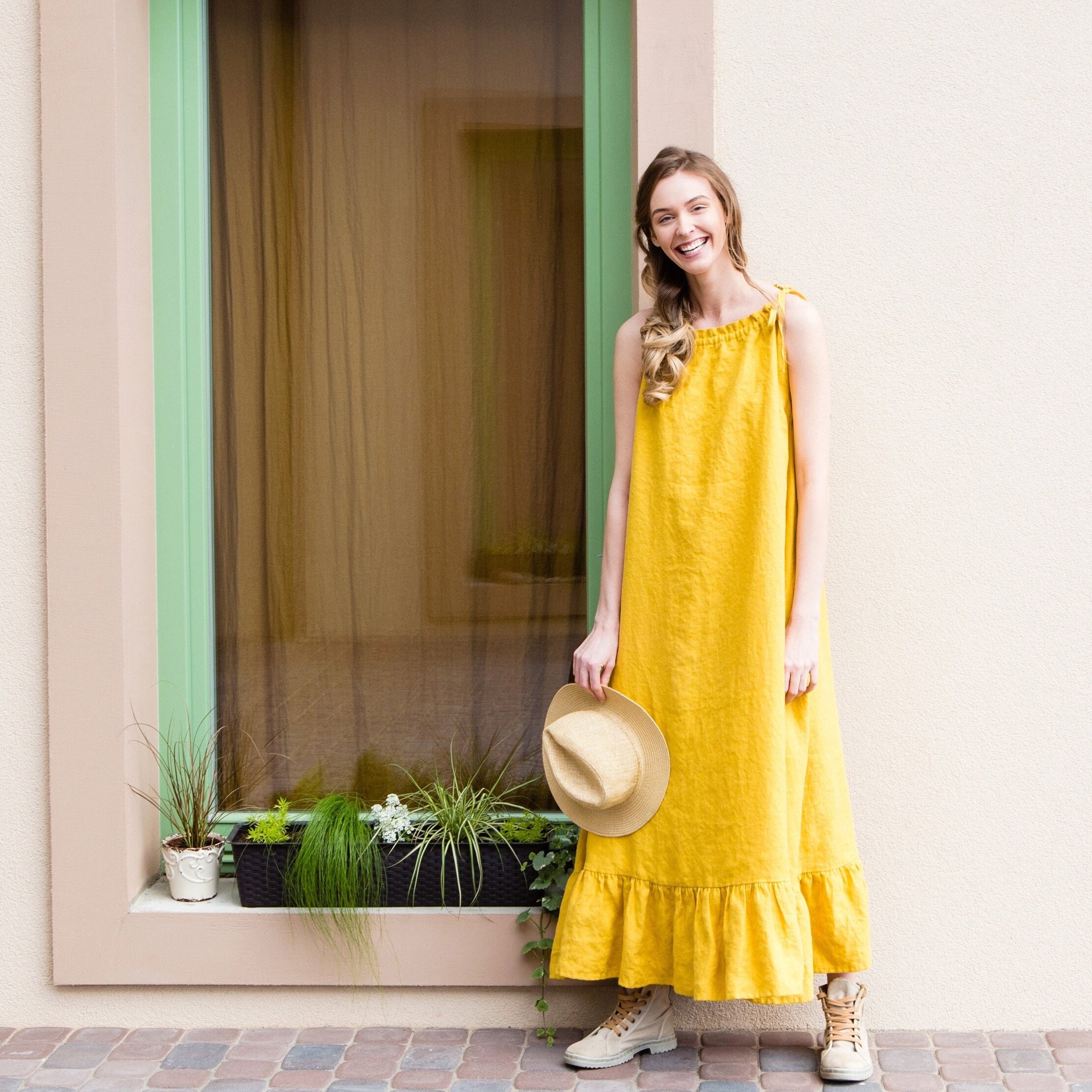 スカート holiday COTTON LINEN RUFFLE RUFFLE DRESS Ruffle Long Dress – Shoptiques