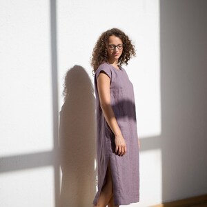 Linen dress / Linen dress in dusty purple / Linen sundress / Long linen dress / Loose fitted linen dress with pocket image 2