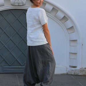 Linen pants / Linen harem pants / Loose linen trousers / Linen pants with elastic waist and pocket image 3