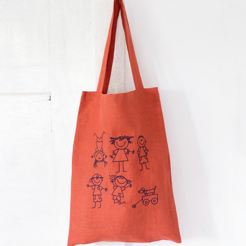 Grappig geborduurd linnen tote tas / Linnen Strand Tas / Natuurlijke Tote Bag / Grappig cool cadeau afbeelding 2