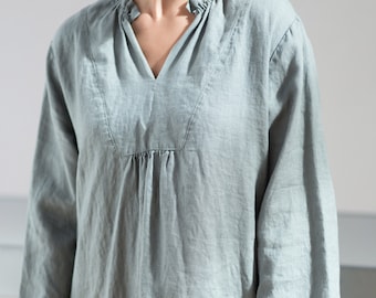 Country linen dress with long sleeves, Linen tunic dress