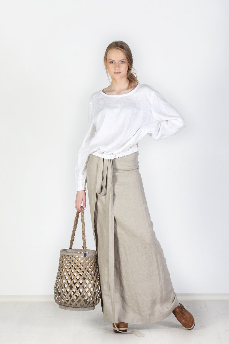 Linen wrap skirt, Full length linen skirt, A line wrap skirt, Long linen skirt zdjęcie 2