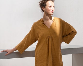 Haut de tunique en lin, vêtements en lin, haut de tunique, chemise en lin, haut d'été en lin, vêtements Boho, haut de tunique de plage, haut de mode minimaliste