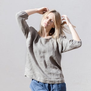 Linen kimono, Light linen shirt, Linen top, Loose linen shirt, Long sleeve linen kimono