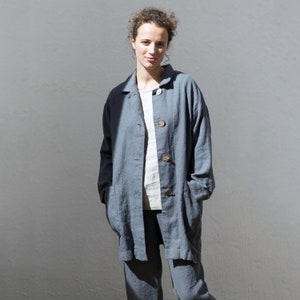 Linen jacket NORA, Heavy weight linen coat with deep pockets, Linen coat image 5