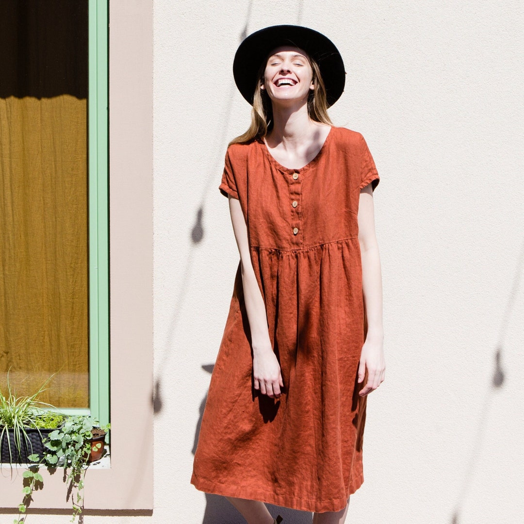 Buttonfront Linen Dress, Linen Dress Etsy