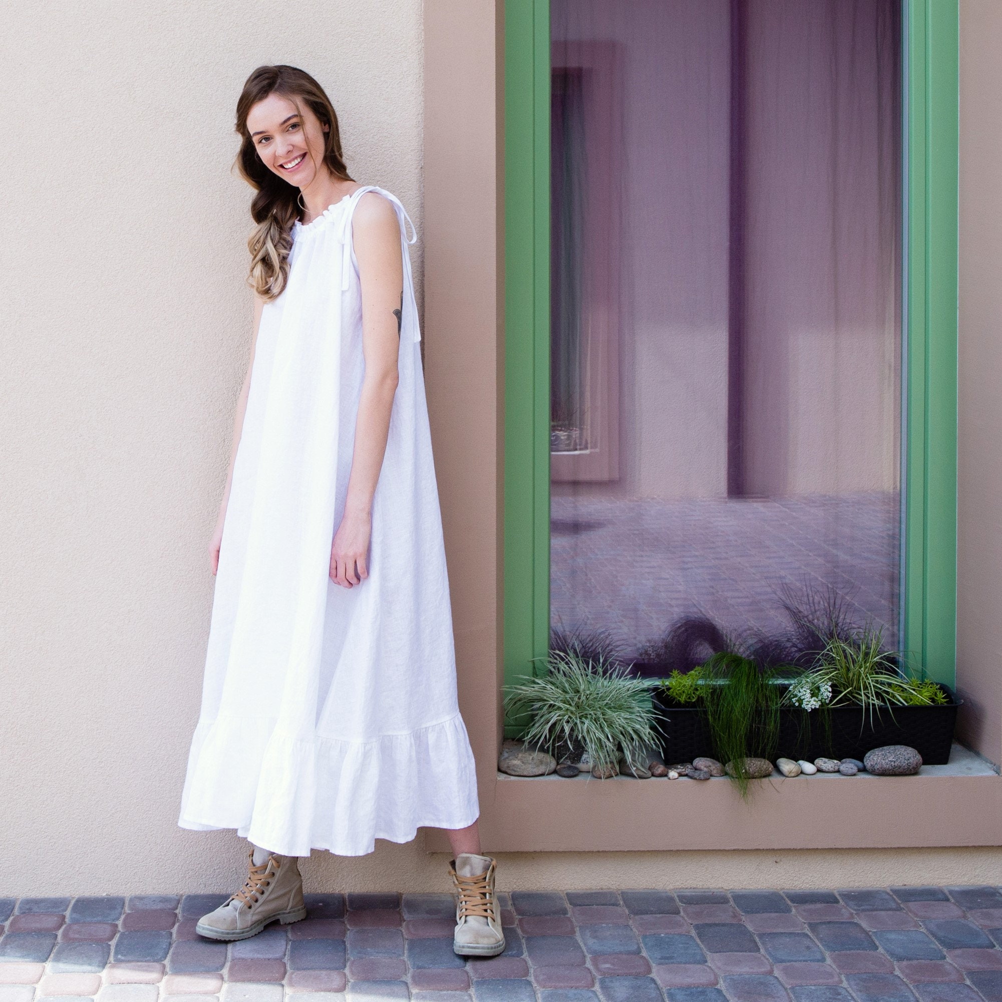 Ruffle linen dress in Maxi lenght / Relaxed fit linen dress with spaghetti strap / Maxi linen dress Ruffle linen dress in Maxi lenght / Relaxed fit linen dress with spaghetti strap / Maxi linen dress