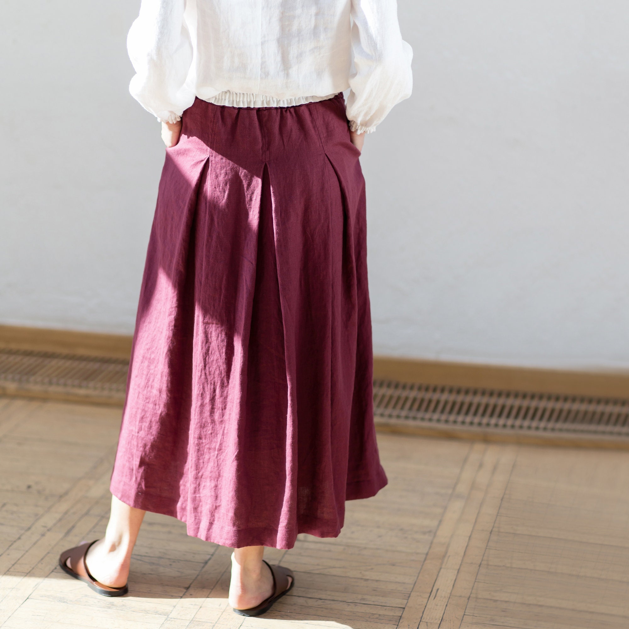 Linen Skirt / Long Loose Linen Skirt / Plated Linen Maxi Skirt - Etsy