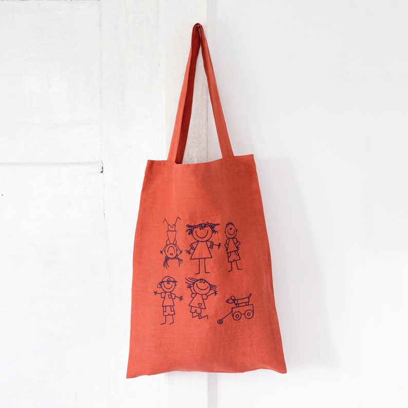 Grappig geborduurd linnen tote tas / Linnen Strand Tas / Natuurlijke Tote Bag / Grappig cool cadeau afbeelding 1