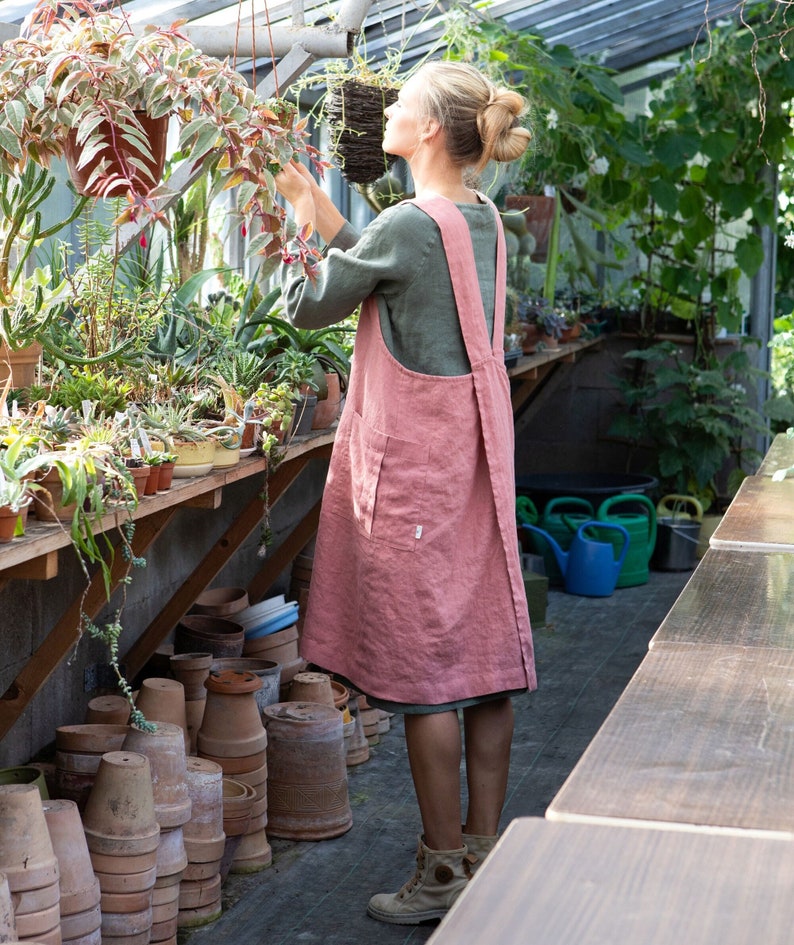 Wrap linen apron Charlotte, Linen pinafore apron, Linen apron with deep pockets image 1