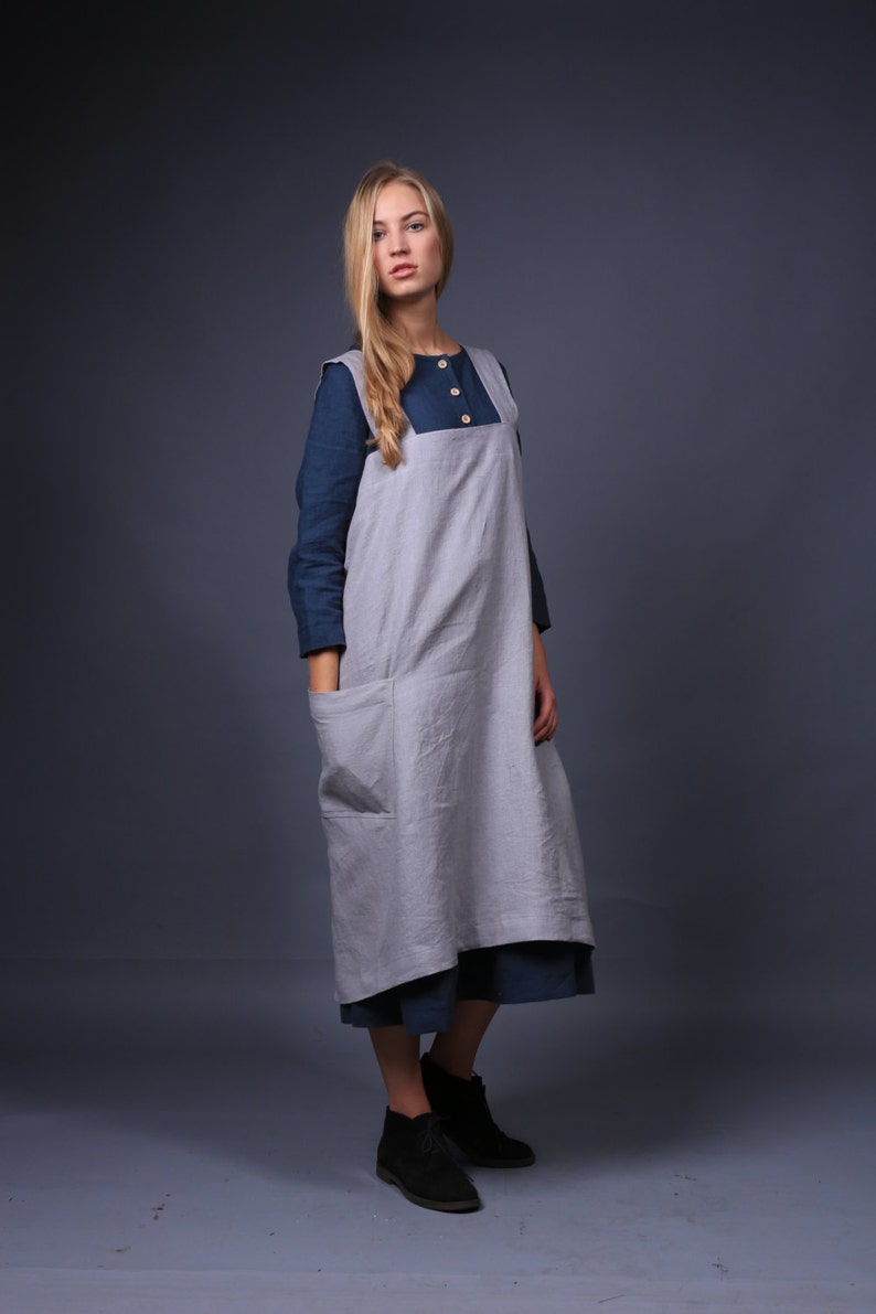 Linen apron Linen pinafore Square Cross Linen Apron Japanese Apron apron with pockets oversized apron linen tunic linen top