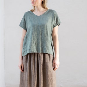 Linen skirt / Midi linen skirt / Ruffle linen skirt with pockets / Womens skirts / Knee length linen skirt image 2