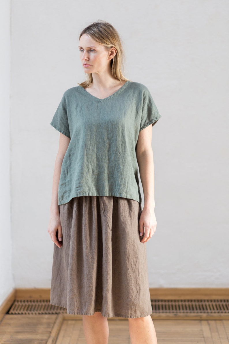 Linen skirt / Midi linen skirt / Ruffle linen skirt with pockets / Womens skirts / Knee length linen skirt image 2