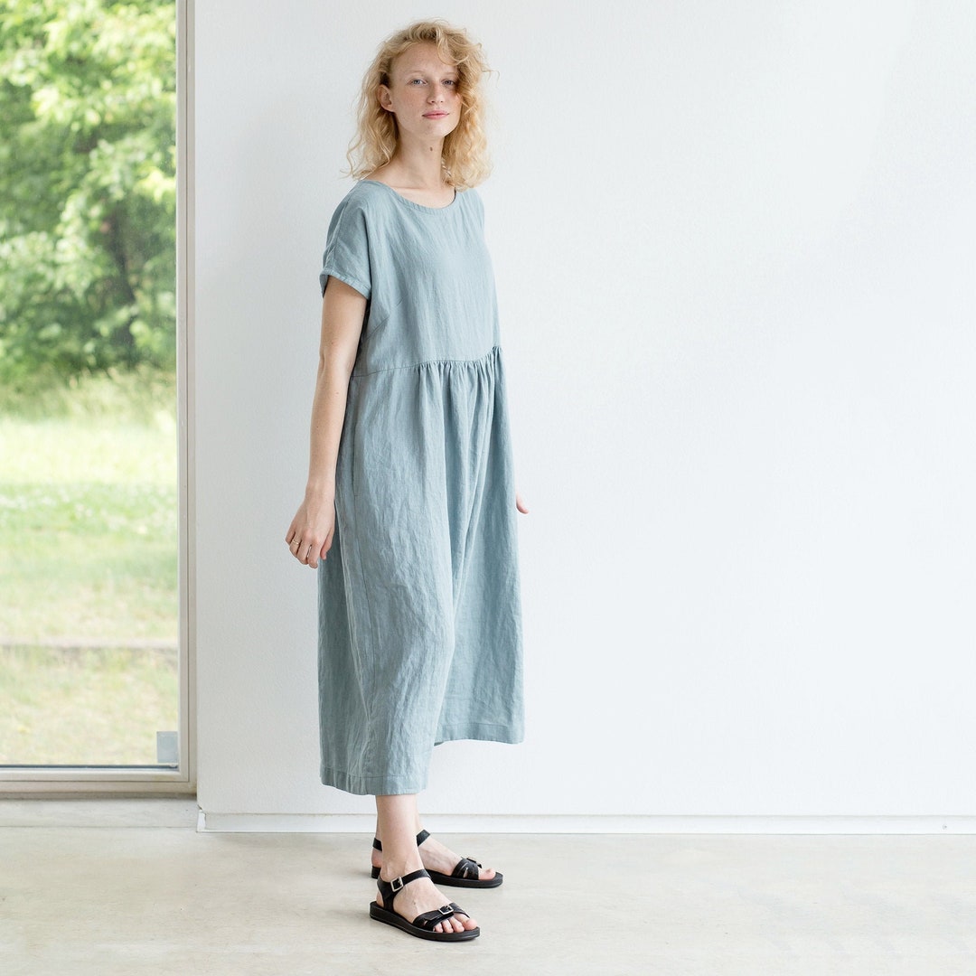 Maxi Linen Dress / Linen Dress / Summer Linen Dress / Smock Linen Dress ...