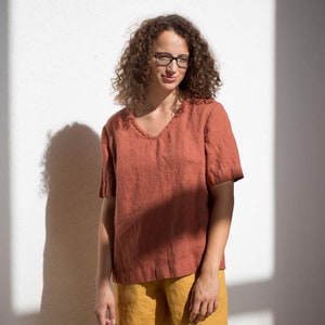 Linen top, Linen blouse, Linen top V-neck, Soft linen top