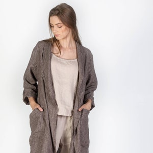 Linen kimono style jacket, Linen cardigan, Long loose linen coat, Linen Longline Cardigan image 8