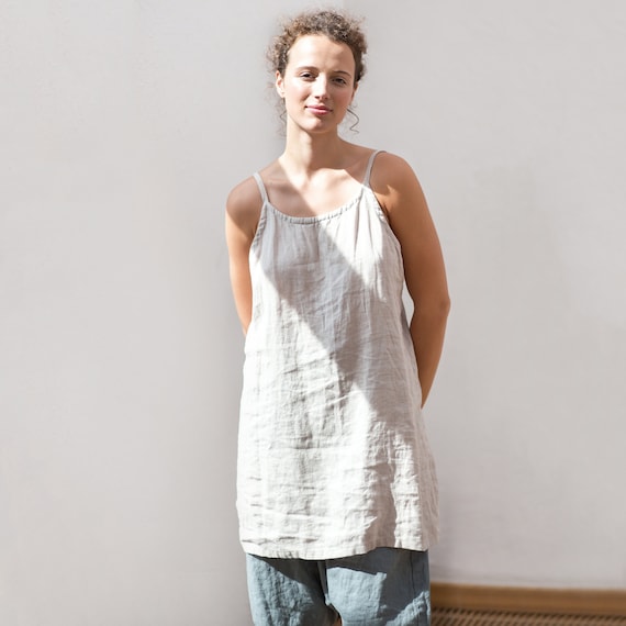 Linen Tunic Luna / Summer linen dress / Beach linen dress / Spaghetti straps linen dress