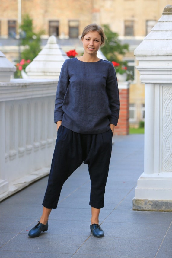 Linen shirt, Casual Linen Shirt, Loose Linen Top, Natural Linen Shirt, Linen shirt with 3/4 Sleeves