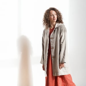 Schwere Leinenjacke mit tiefen Taschen Nora, Leinenmantel, Herbstleinenmantel Bild 5