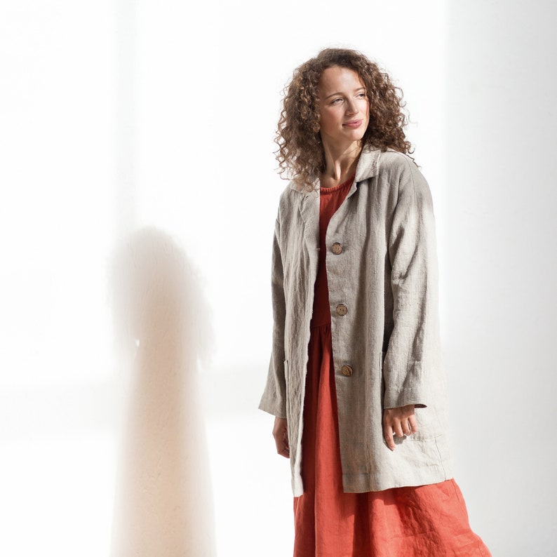 Heavy weight linen jacket with deep pockets Nora, Linen coat, Fall linen coat image 5