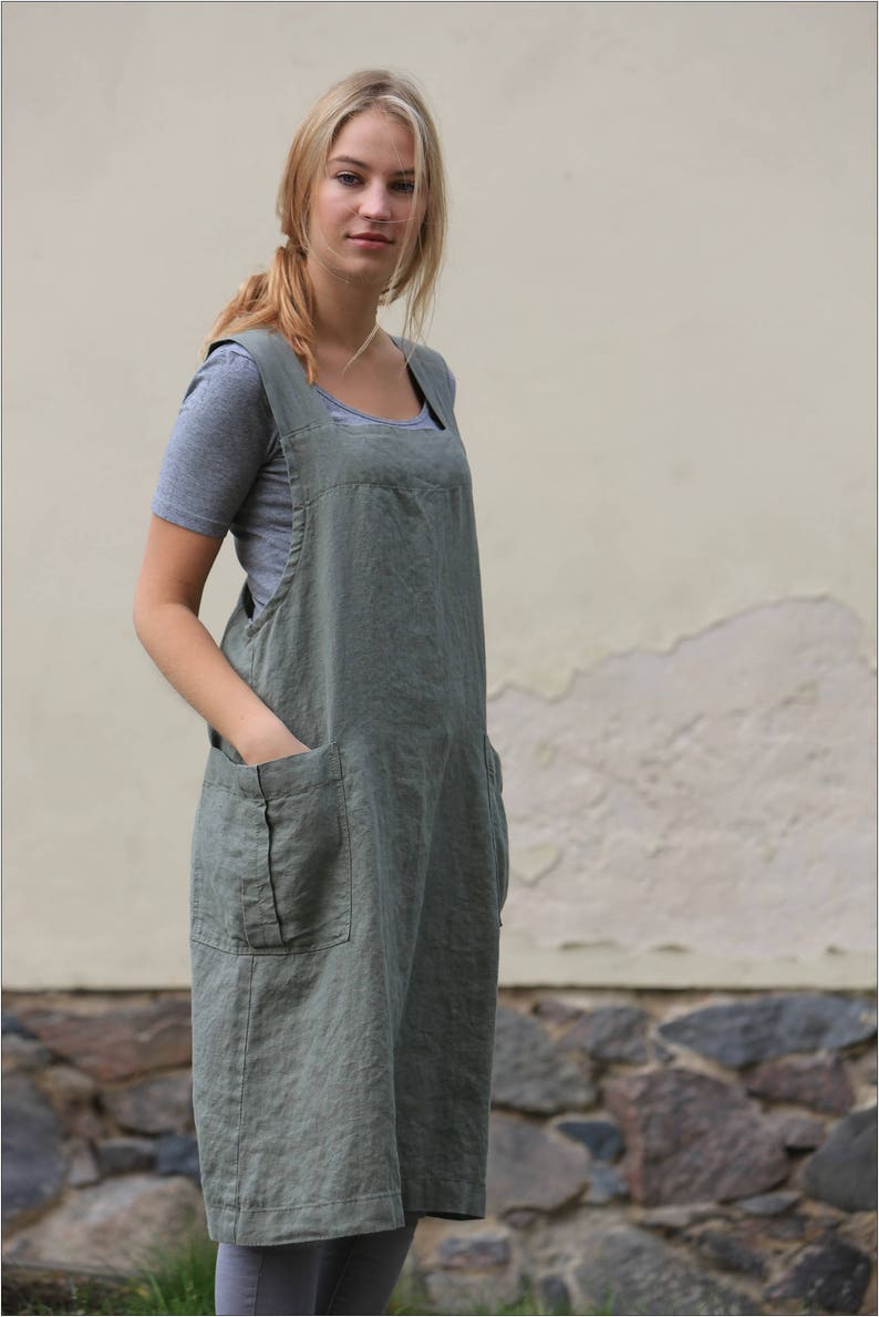 Cross-Back Linen Apron Charlotte / Linen pinafore apron image 2