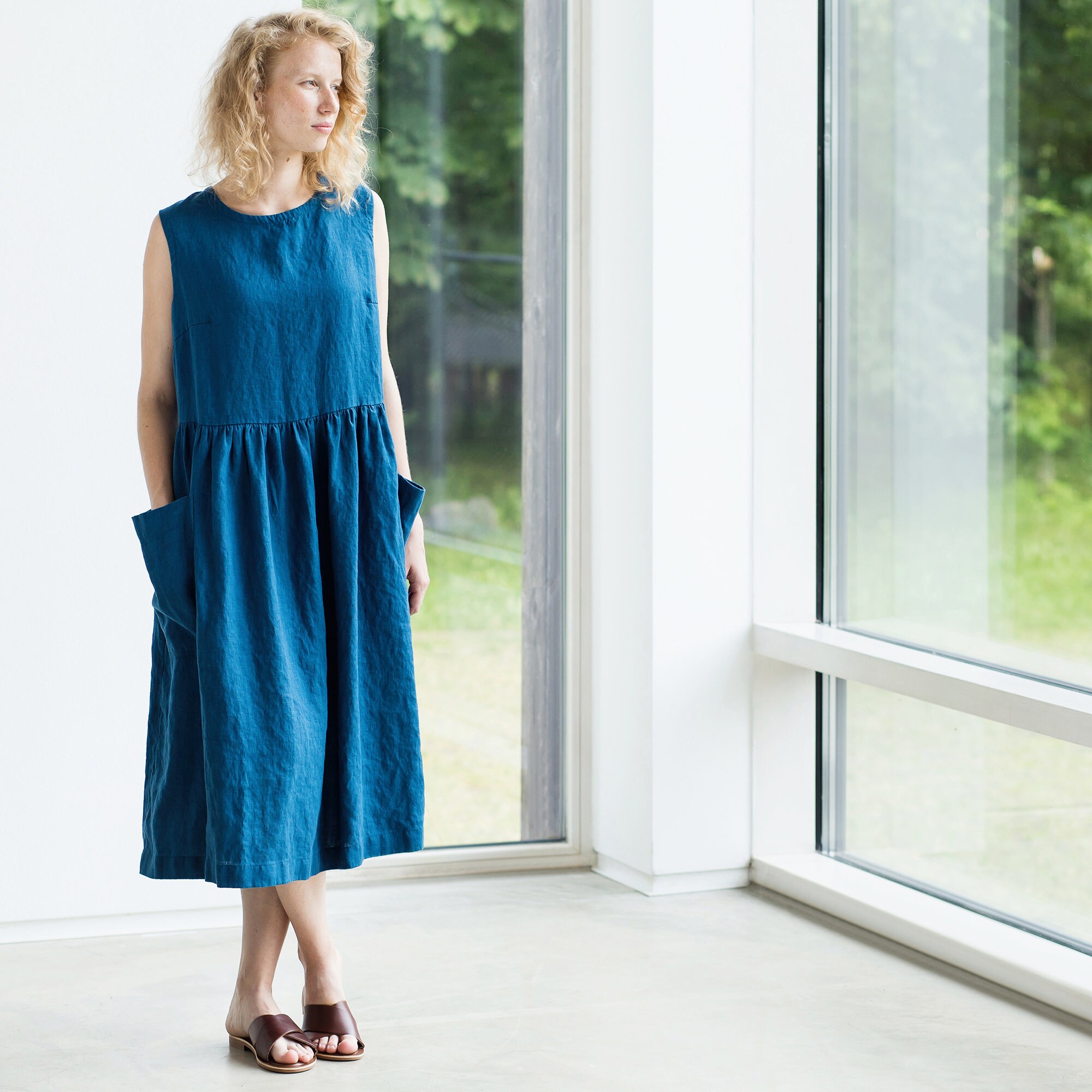 Linen top smock dress