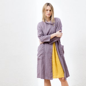 Linen kimono style jacket, Linen cardigan, Long loose linen coat, Linen Longline Cardigan image 3