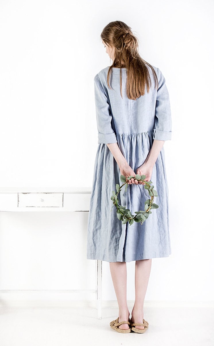 knee length dresses for ladies Layla Linen Dress in Black Made from Lightweight 100% Linen main image 1