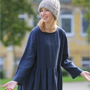 Linen Dress with long sleeves Layla / Loose smock style linen dress