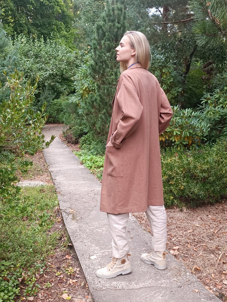 Linen coat in heavy linen fabric, Linen coat with deep pockets, Linen jacket image 2