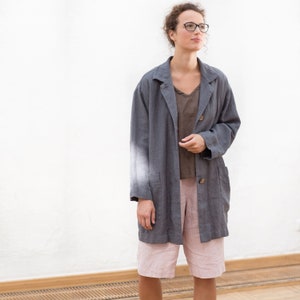 Linen coat NORA, Linen jacket, Woven herringbone linen jacket with pockets image 6