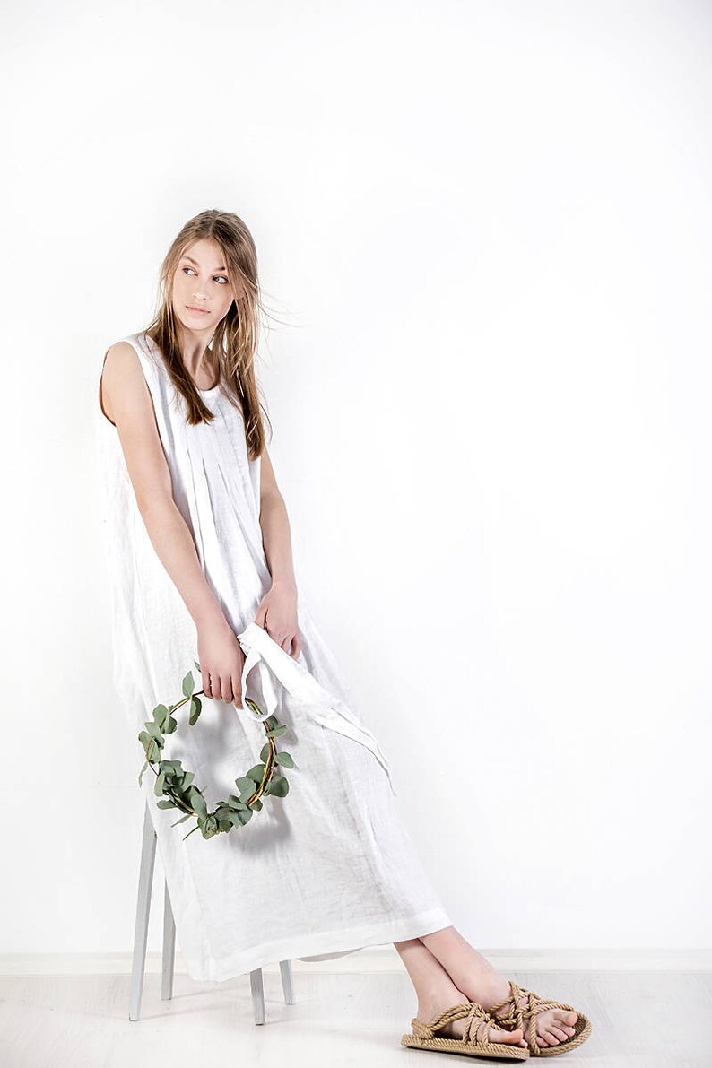 Long linen dress / Maxi white linen dress / Linen dress / Loose summer dress / Linen clothing image 3