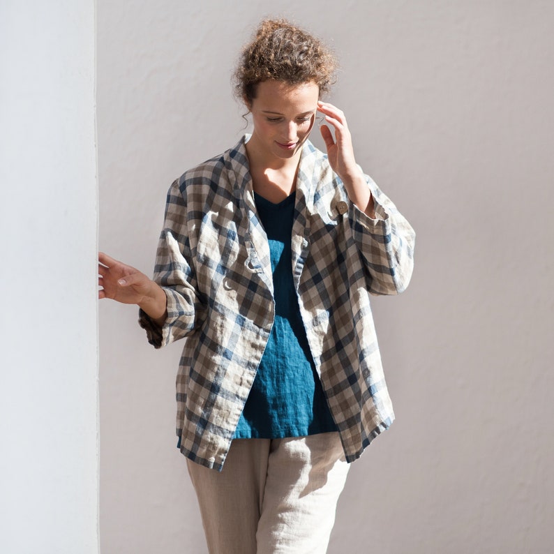 Linen jacket, Loose fit linen jacket with button, Linen cardigan image 6