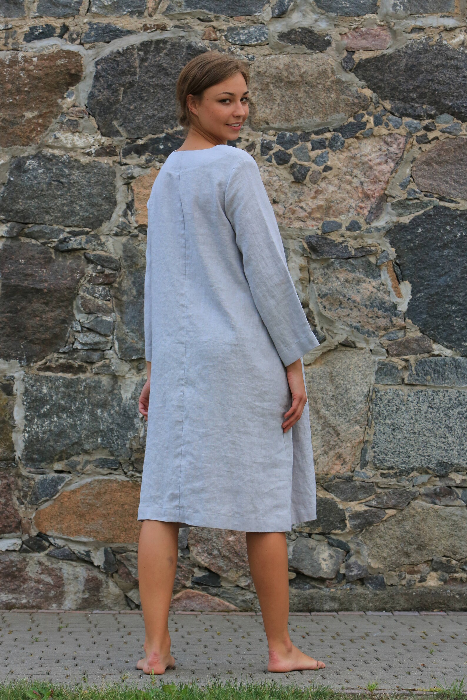 Loose Fitted Linen Dress Camila / Casual Linen Dress With | Etsy